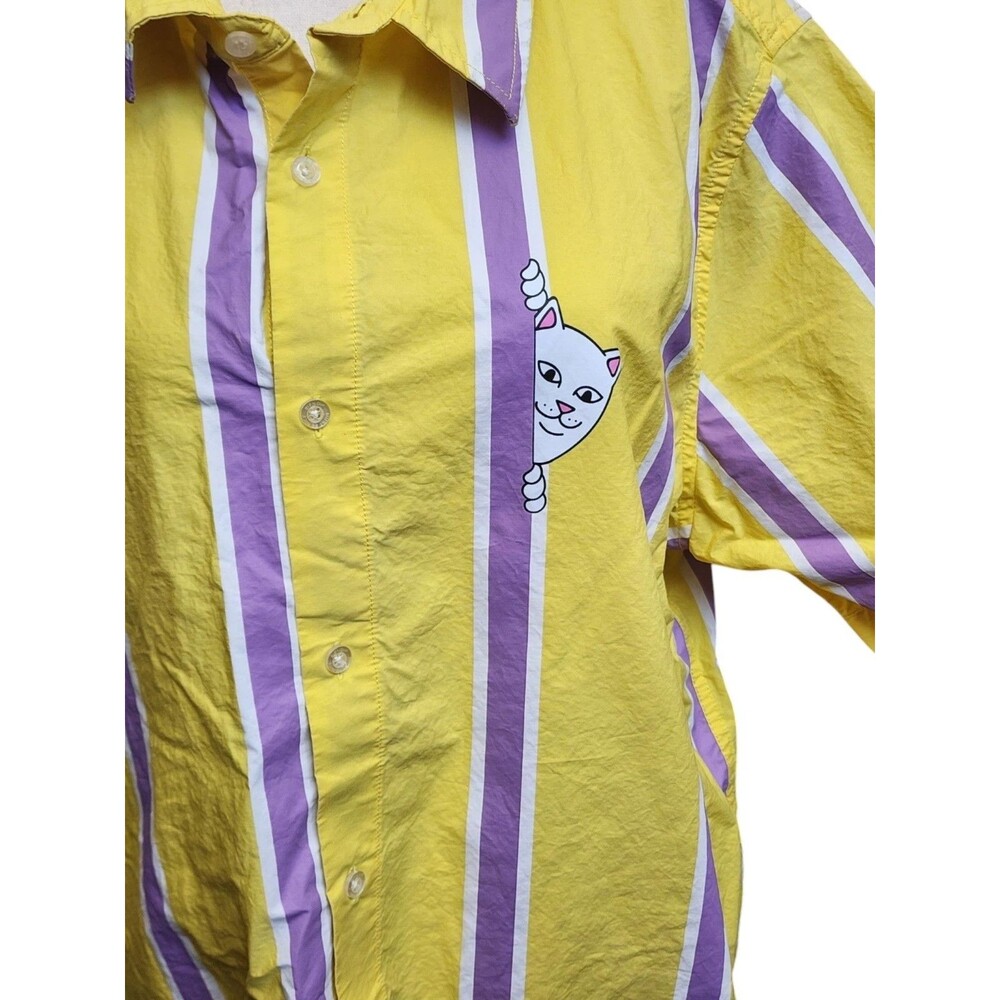 RipNDip Casual Button Front Shirt Size XL Yellow Stripe Unisex